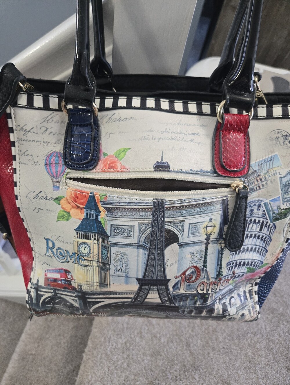 Nicole Lee Multi-Color Landmark Tote with Gold Padlock & Studs - Picture 4 of 7